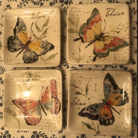 CERTIFIED INTERNATIONAL 6” SQUARE PLATE SUSAN WINGET - BUTTERFLY, Lot of 4 - Picture 1 of 7